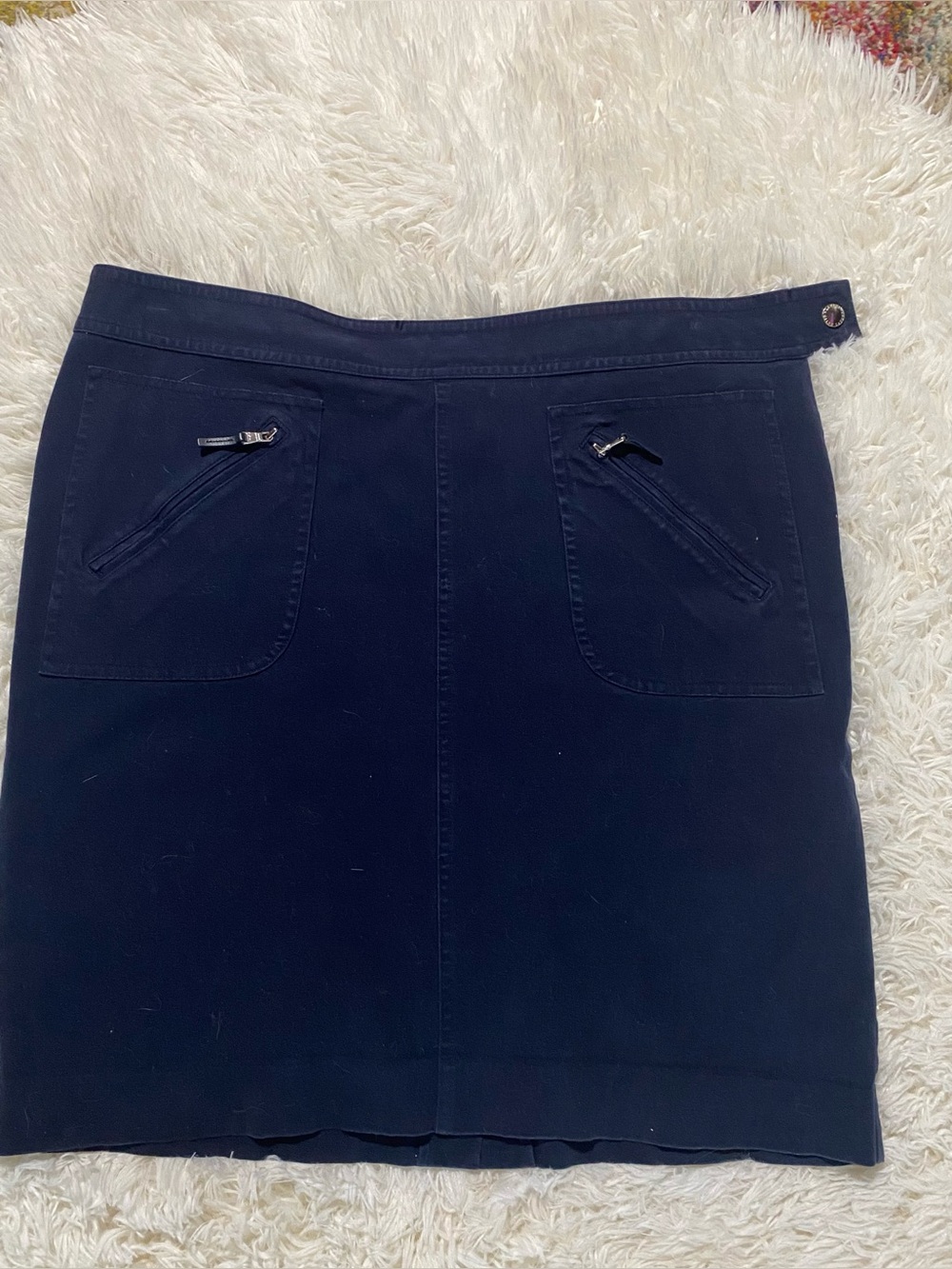 Lauren Ralph Lauren Petite Navy Stretch Pencil Skirt 14P Zip Pockets